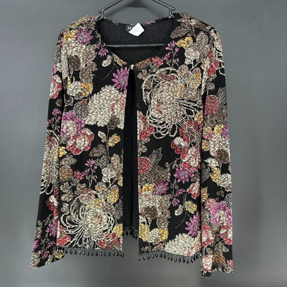Msk Vintage 90s y2k boho Fairy Goth Grunge Witchy Black floral cardigan Sz L